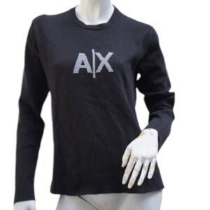 Vintage Armani Exchange AX Monogram 100% Wool Sweater Pullover Sz M High Fashion